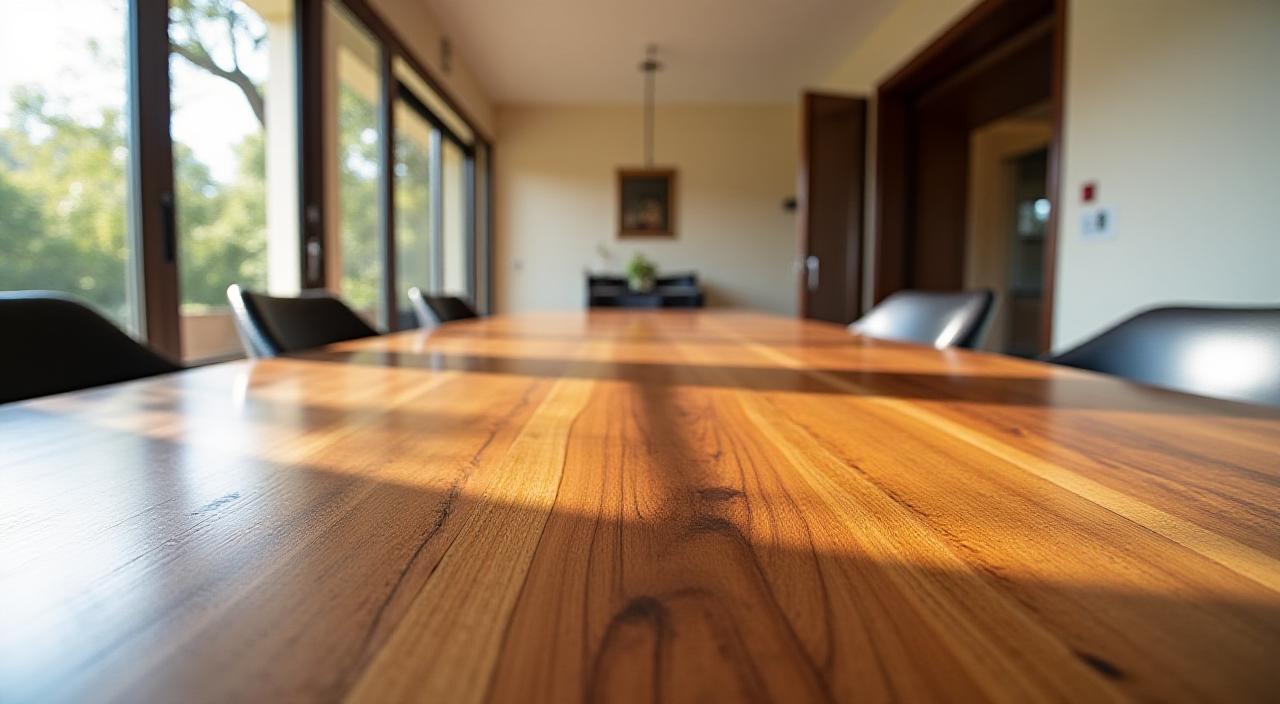 Meja kayu solid mewah di ruang makan modern